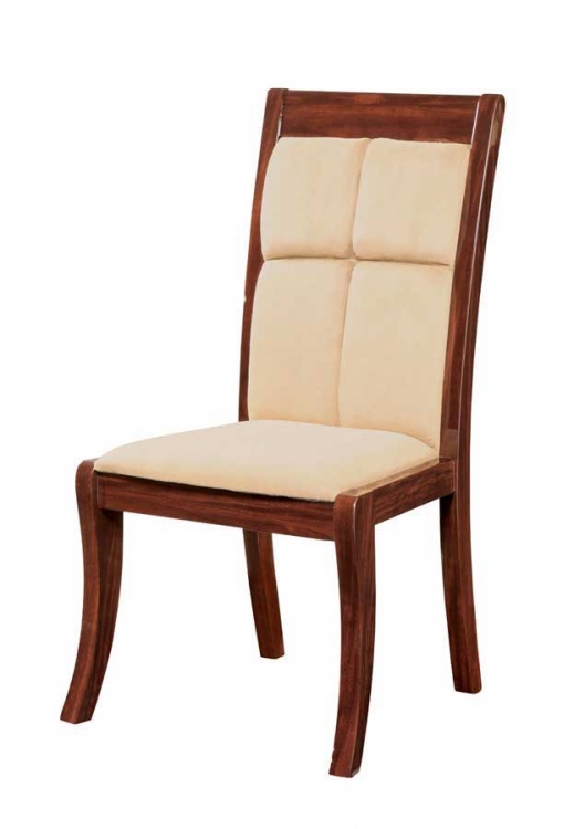 Nadia Dining Chair-Beige Microfiber with Mahogany Wood