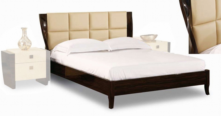 Simone Bed - Beige/Dark Mahogany