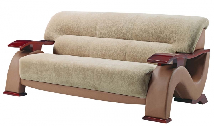 2033 Sofa - Beige Fabric/Light Brown Vinyl/Mahogany Wood Legs