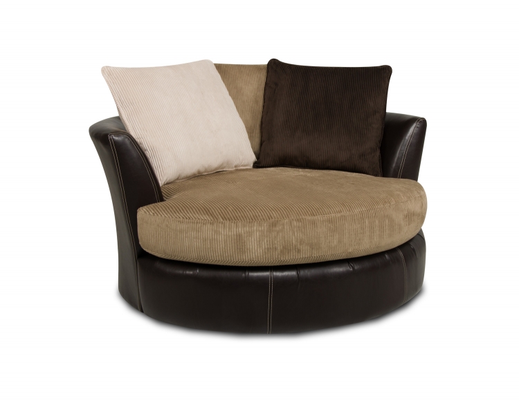 3480 Massive Swivel Chair with 3 Pillows - Cord/Bicast - Beige/Chocolate