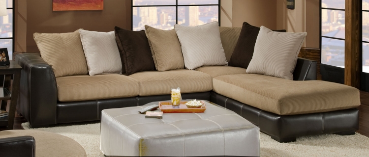 3480 Sectional Sofa - Cord/Bicast - Beige/Chocolate