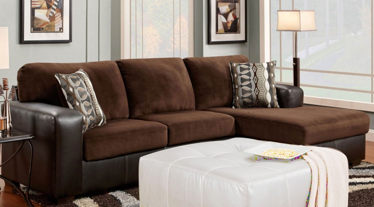 3550 Sectional Sofa - Vel Suede/Bicast - Chocolate