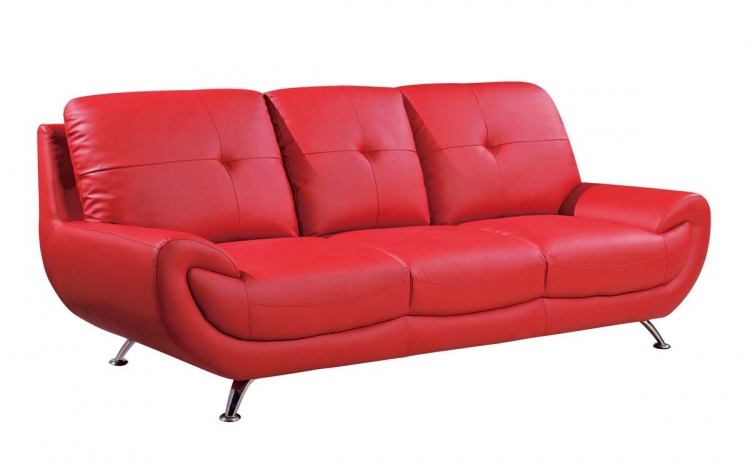 4120 Sofa - Red/Bonded Leather with Metal Legs