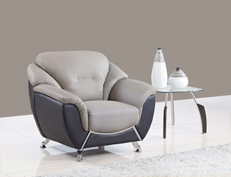 6018 Chair - Gray/Black - Bonded Leather/Metal Legs
