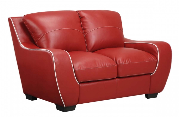 8080 Love Seat - Red/White/Bonded Leather with Vinyl Legs