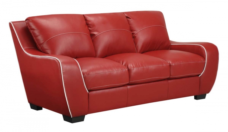 8080 Sofa - Red/White/Bonded Leather with Vinyl Legs