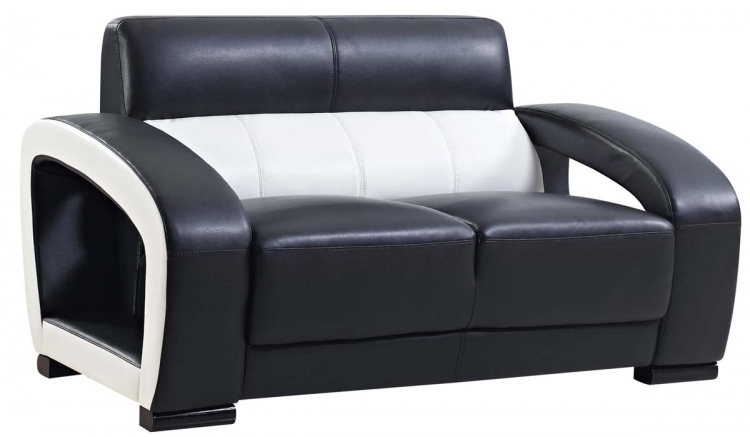 A199 Love Seat - Black/White/Ultra Bonded Leather with Wood Legs