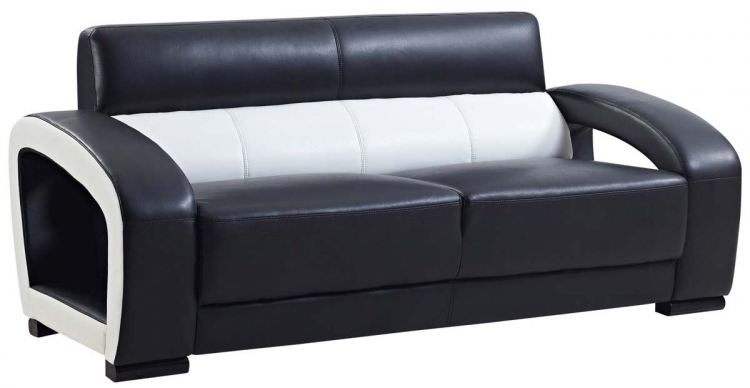 A199 Sofa - Black/White/Ultra Bonded Leather with Wood Legs