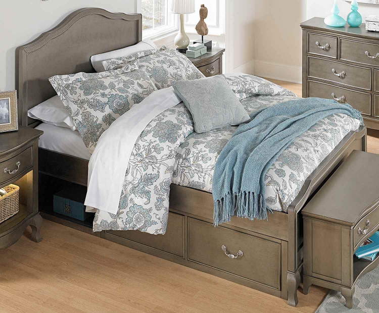 Kensington Charlotte Panel Bed With Storage - Antique Silver