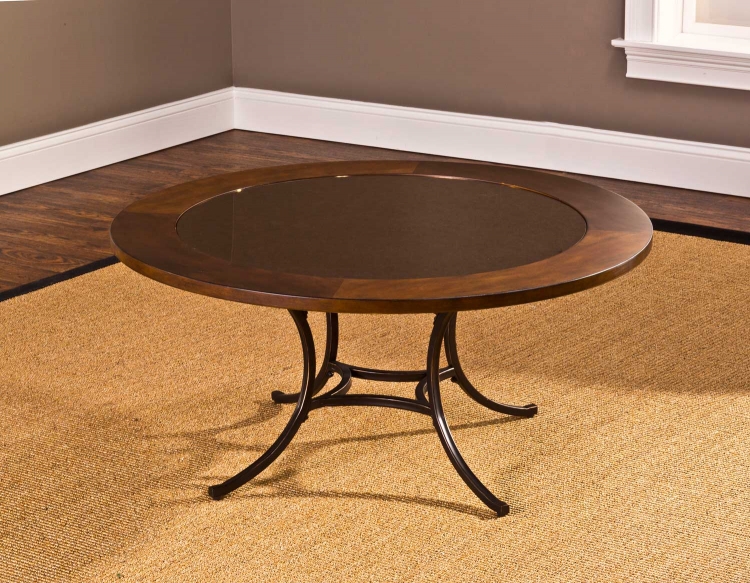 Montclair Round Coffee Table - Wood Border with Mirrored Glass Top/ Metal - Copper Gold