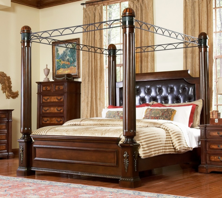 Bermingham Canopy Bed with Leatherette Headboard