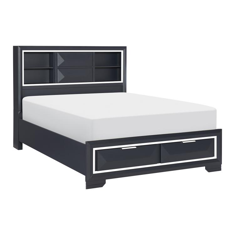 Rosemont Bookcase Storage Platform Bed - Midnight Blue