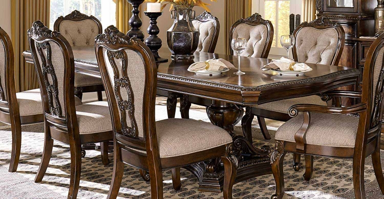 Bonaventure Park Double Pedestal Dining Table - Gold-Highlighted Cherry