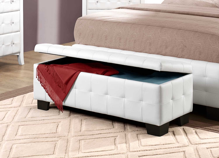 Sparkle Upholstered Storage Bench - White