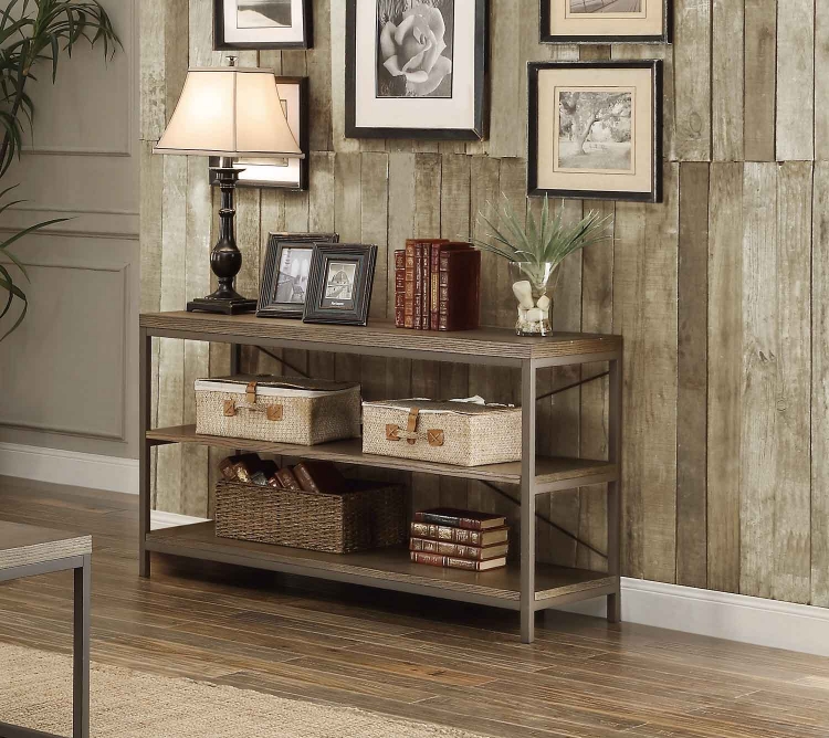 Daria Sofa Table/TV Stand - Weathered Wood Table Top with Metal Framing