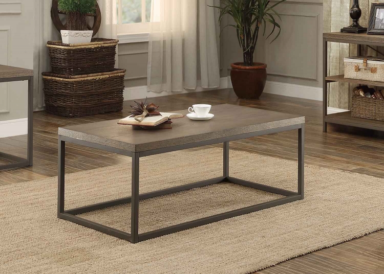 Daria Cocktail/Coffee Table - Weathered Wood Table Top with Metal Framing