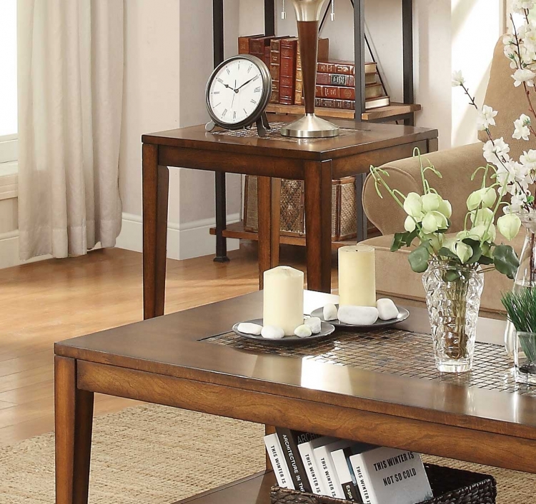 Antoni End Table with Shelf - Warm Brown Cherry