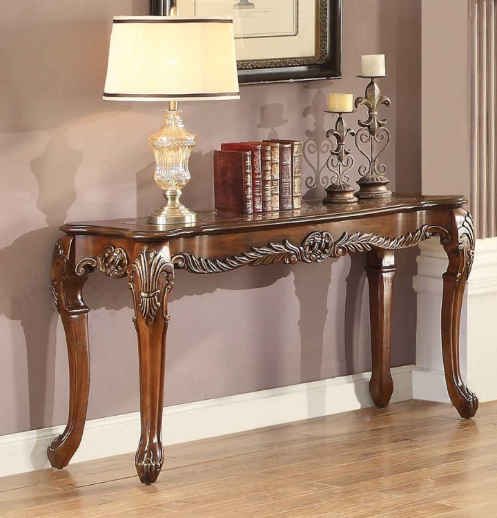 Logan Sofa Table with Marble Inset - Warm Cherry