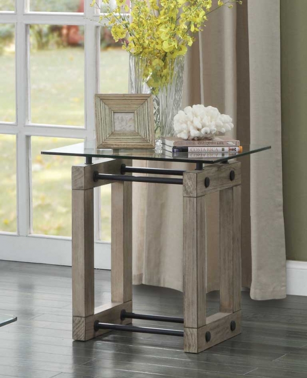 Mesilla End Table with Glass Top - Natural wood tone