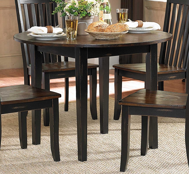 Three Falls Round Dining Table with Drop Leaf - Two Tone Dark Brown/Black Sand