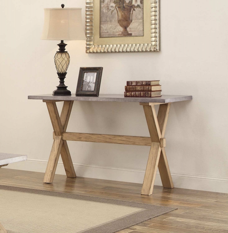 Luella Sofa Table - Weathered Oak with Zinc Table Top