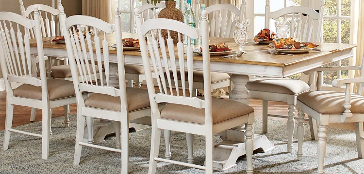 Hollyhock Trestle Pedestal Dining Table - Distressed White/Oak