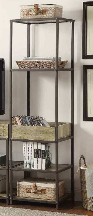 Rumi Side Pier/Bookcase with Tray - Light Burnished Wood with Metal Frame