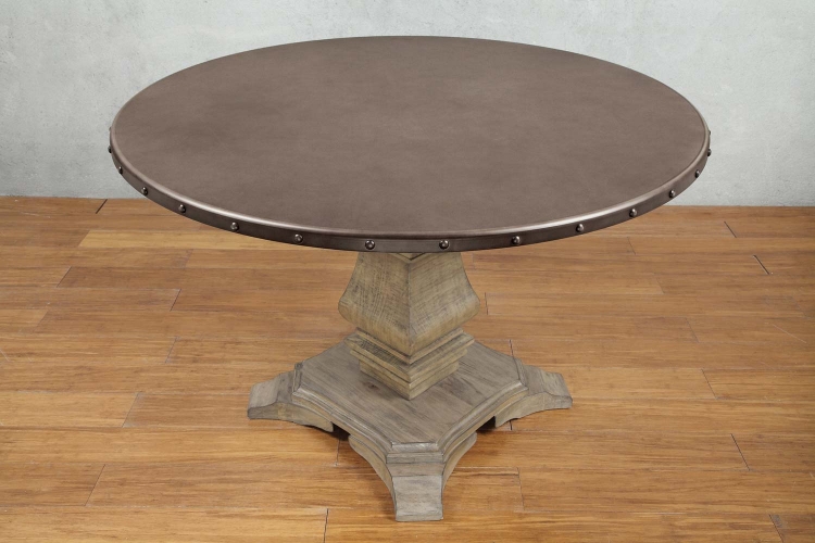 Anna Claire Round Dining Table - Driftwood/Zinc