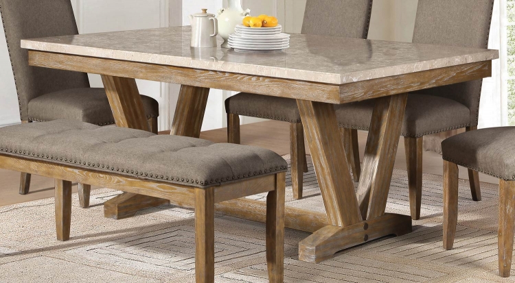 Jemez Dining Table - Faux Marble Top - Weathered Wood
