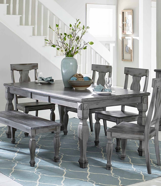 Fulbright Rectangular Dining Table with Butterfly Leaf - Weathered Gray Rub Through Finish