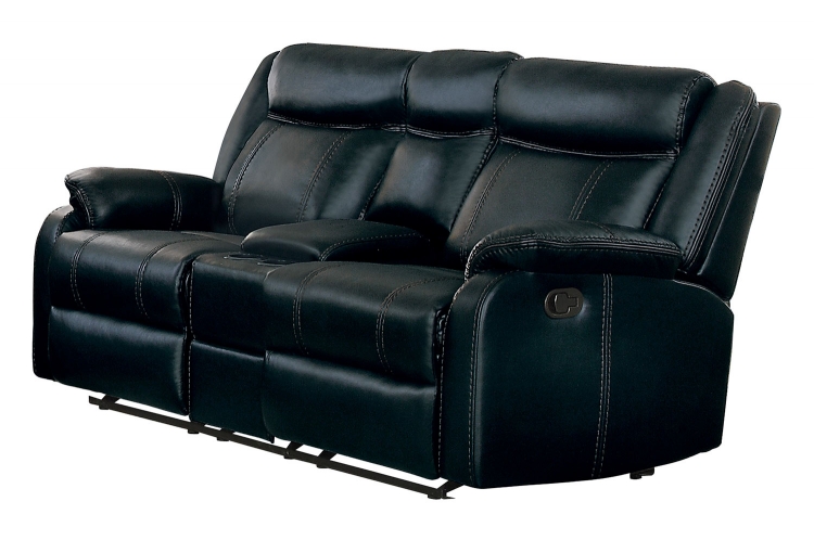 Jude Double Glider Reclining Love Seat with Console - Black Leather Gel Match