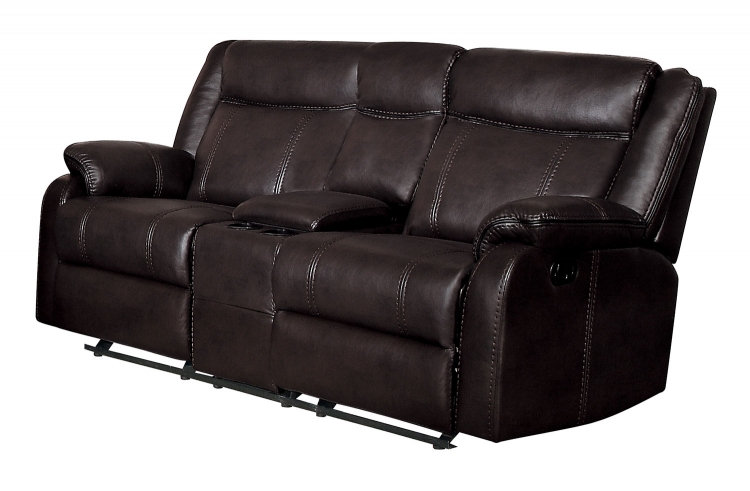 Jude Double Glider Reclining Love Seat with Console - Dark Brown Leather Gel Match