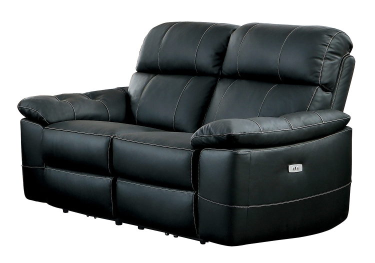 Nicasio Power Double Reclining Love Seat - Black Leather