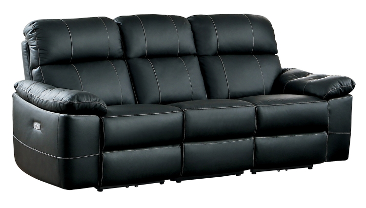 Nicasio Power Double Reclining Sofa - Black Leather