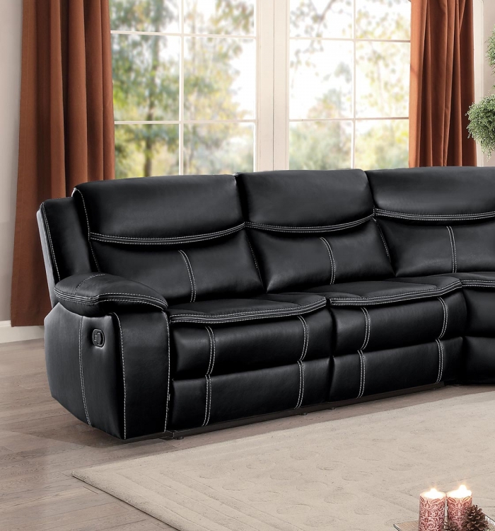 Bastrop Right Side Facing Double Reclining Love Seat with Console - Black Leather Gel Match