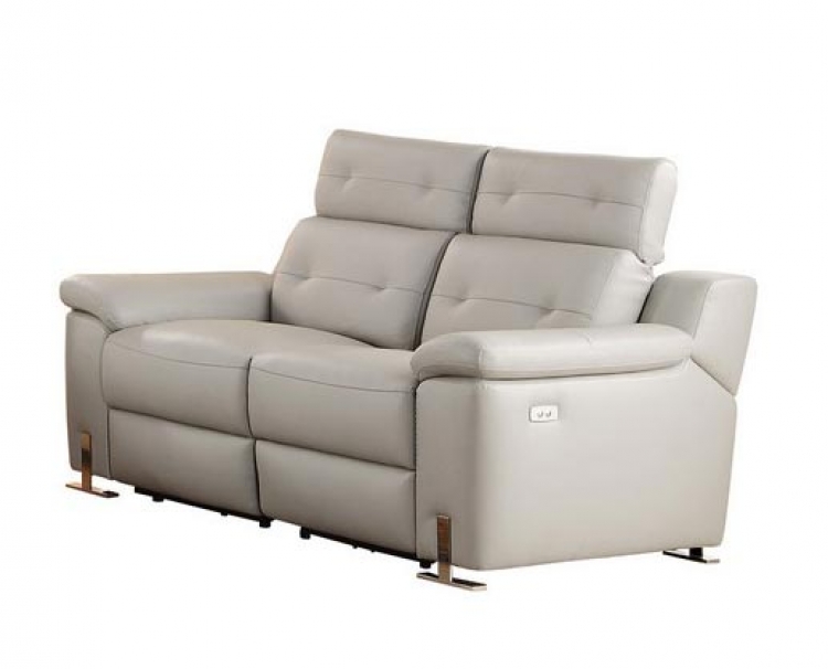 Vortex Power Double Reclining Love Seat - Top Grain Leather Match - Light Grey