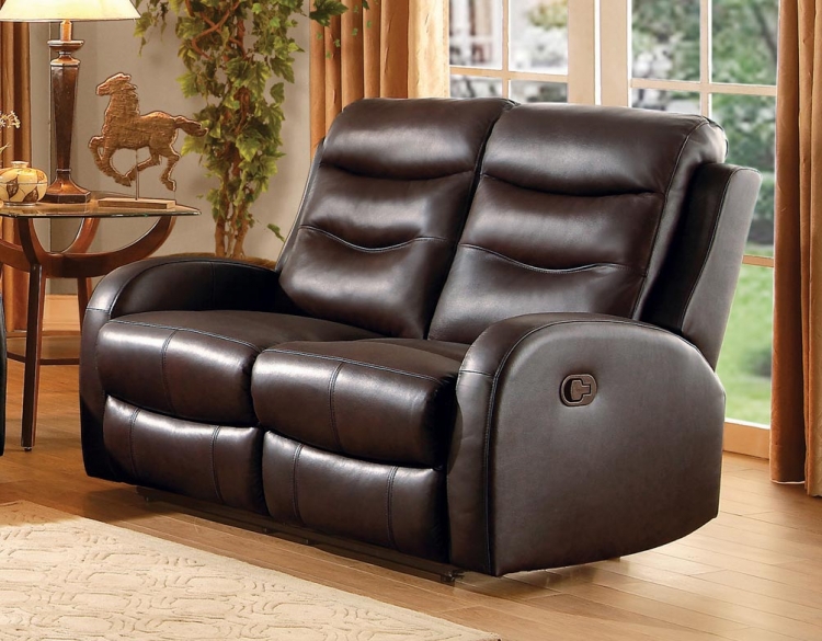 Coppins Double Reclining Love Seat - Top Grain Leather Match - Chocolate
