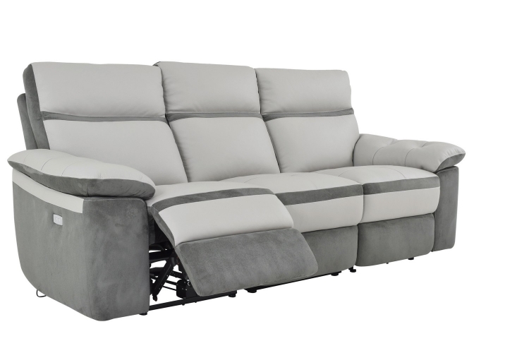 Otto Power Double Reclining Sofa - Top Grain Leather - Light Grey