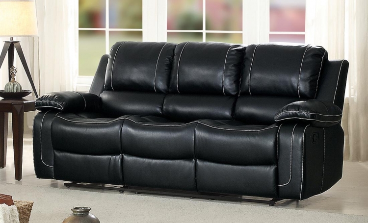 Oriole Double Reclining Sofa with Center Drop-Down Cup Holders - Faux Leather - Black