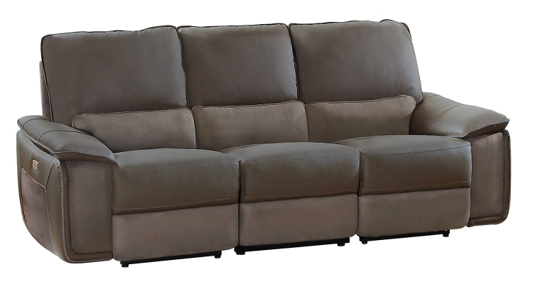 Corazon Power Double Reclining Sofa - Navy Gray Top Grain Leather/Fabric