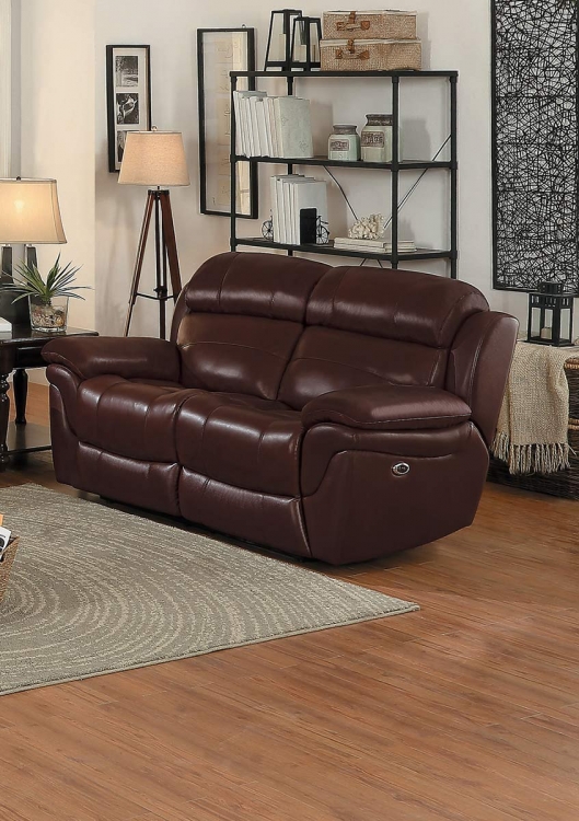 Spruce Double Reclining Love Seat - Brown Top Grain Leather Match