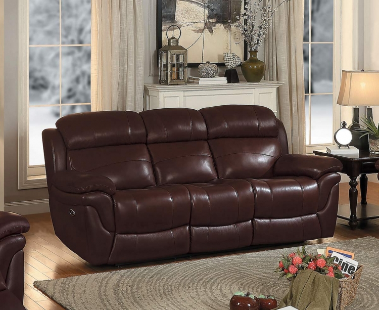 Spruce Power Double Reclining Sofa - Brown Top Grain Leather Match
