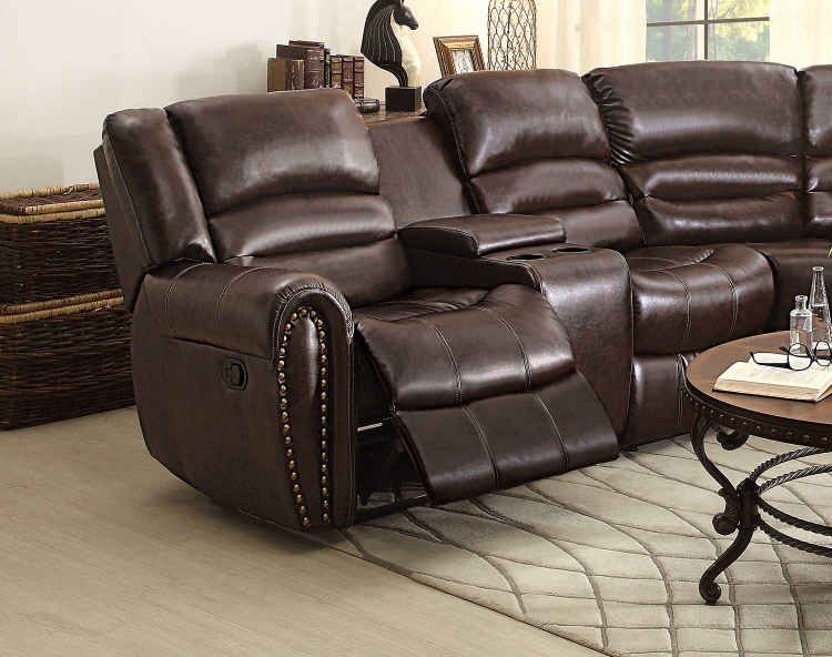 Homelegance Palmyra Left Side Reclining Love Seat with Center Console - Dark Brown