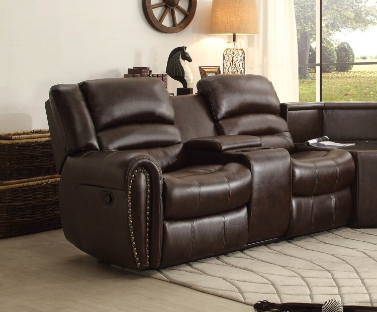 Homelegance Palmyra Right Side Reclining Love Seat with Center Console - Dark Brown