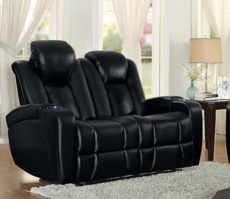 Madoc Power Double Reclining Love Seat - Leather Gel Match - Black