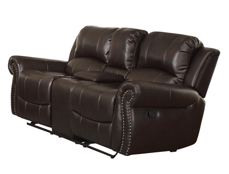 Annapolis Double Glider Reclining Love Seat with Center Console - Leather Gel Match - Dark Brown
