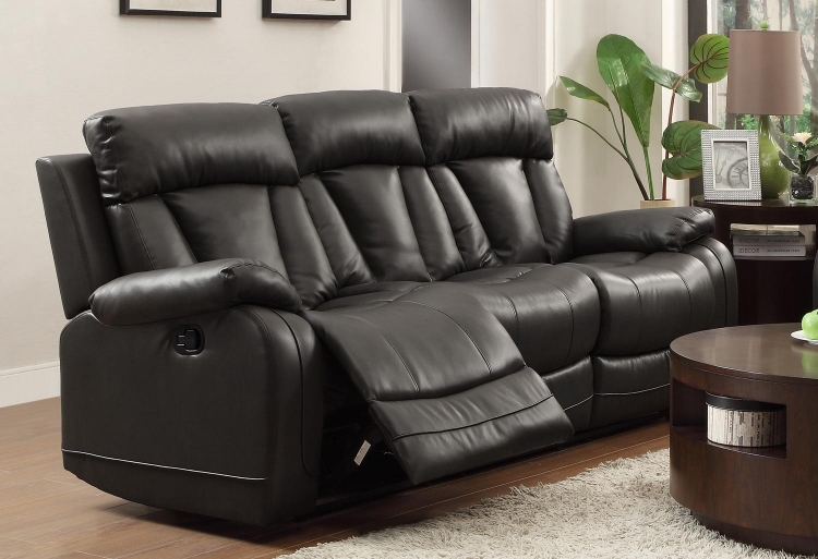 Ackerman Double Reclining Sofa - Black Bonded Leather Match
