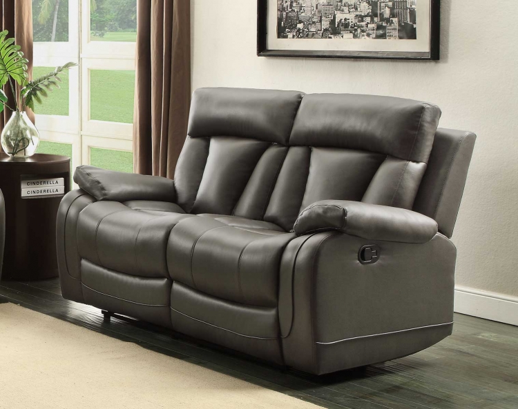Ackerman Double Reclining Love Seat - Grey Bonded Leather Match