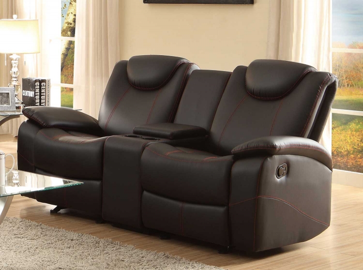 Talbot Double Glider Reclining Love Seat with Center Console - Black Bonded Leather