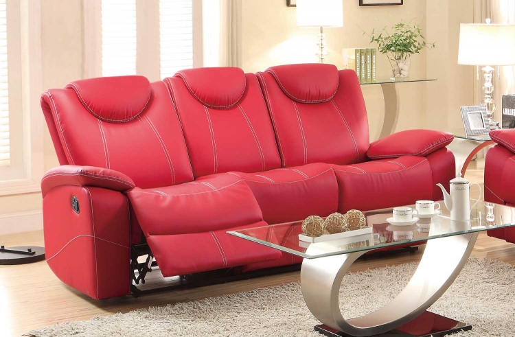 Talbot Double Reclining Sofa - Red Bonded Leather